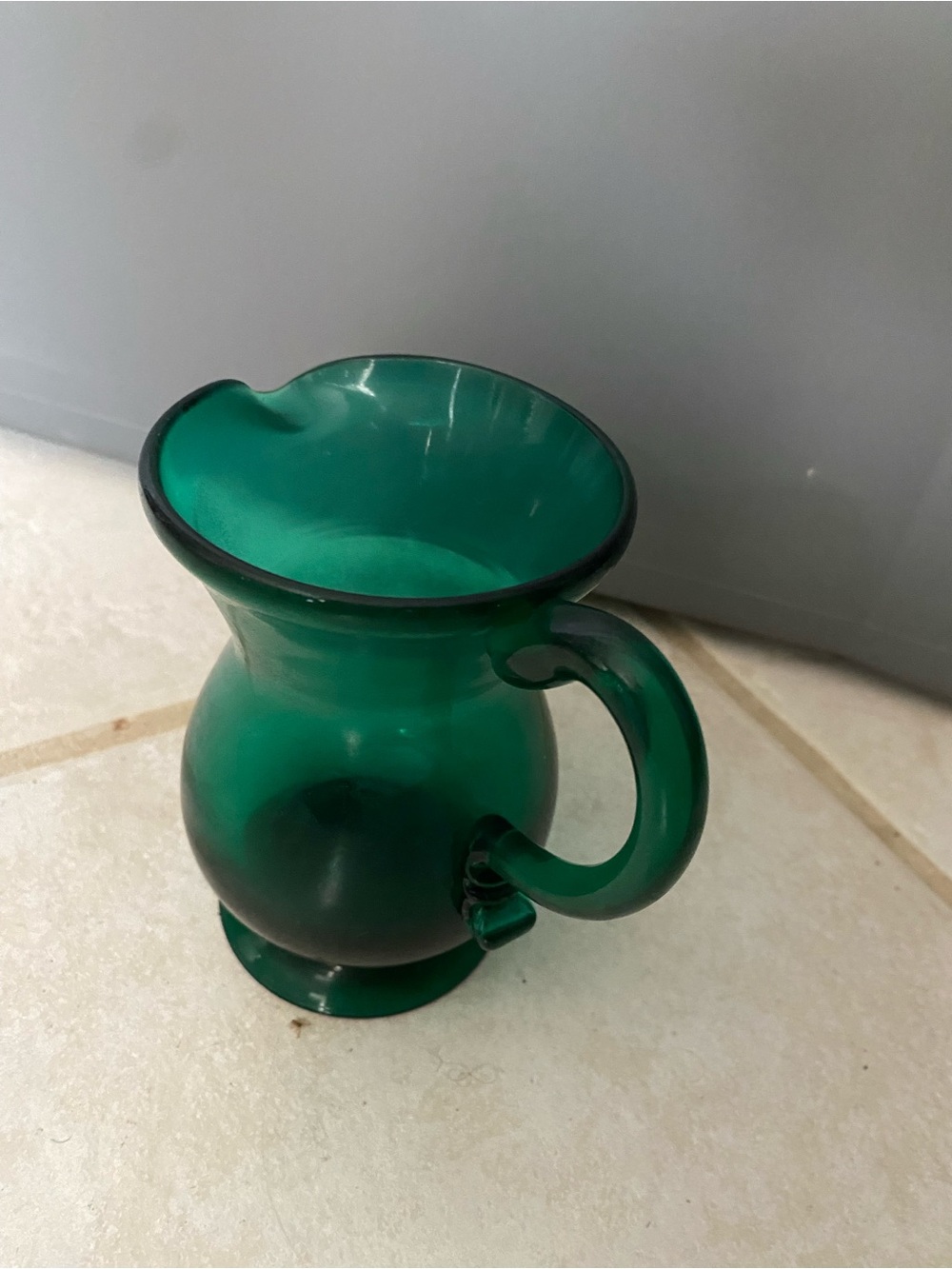 Vintage Hand Blown Green Glass Cream Pitcher - Picture 4 of 6